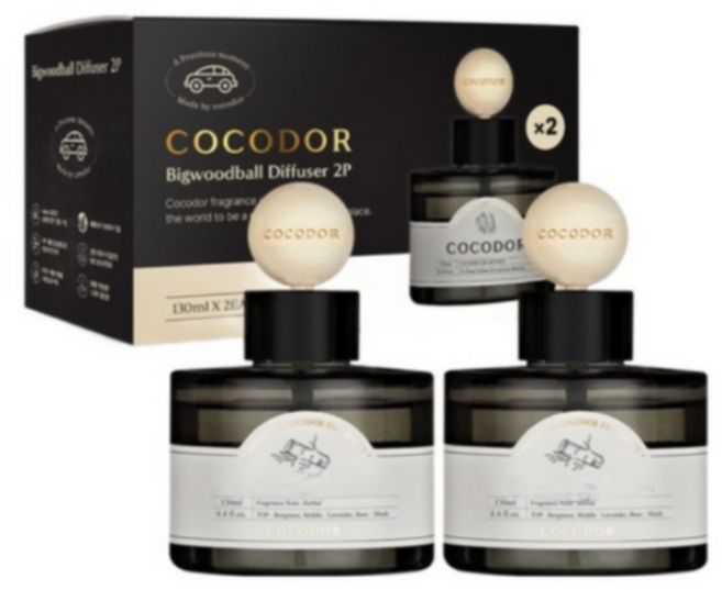코코도르 프리미엄 빅우드볼 차량용 디퓨저 130ml 2개입, 블랙체리, 1세트