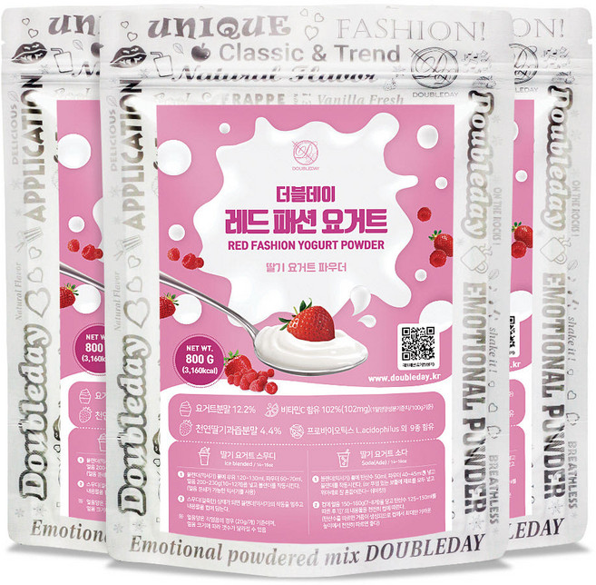 더블데이 레드 패션 요거트 파우더 딸기 스무디 빙수용, 3개