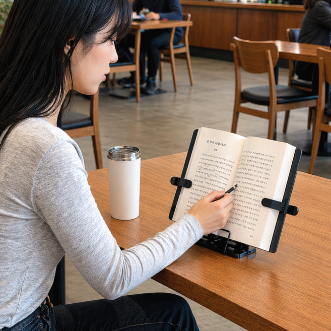 쏙쏙홈즈 각도조절 페이지고정 휴대용 독서대, 블랙