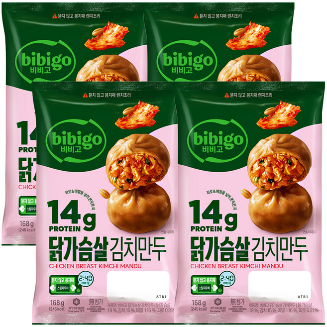 CJ 비비고 닭가슴살 김치만두, 4개, 168g