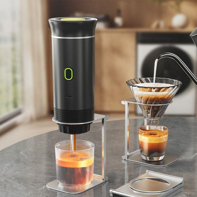 Mochae 3in1 휴대용 커피머신 에스프레소 캡슐 호환 원두 사용 가정용 캠핑용 미니 소형 20bar 핫 콜드 추출 7500mAh, 은색, KF-JN-02