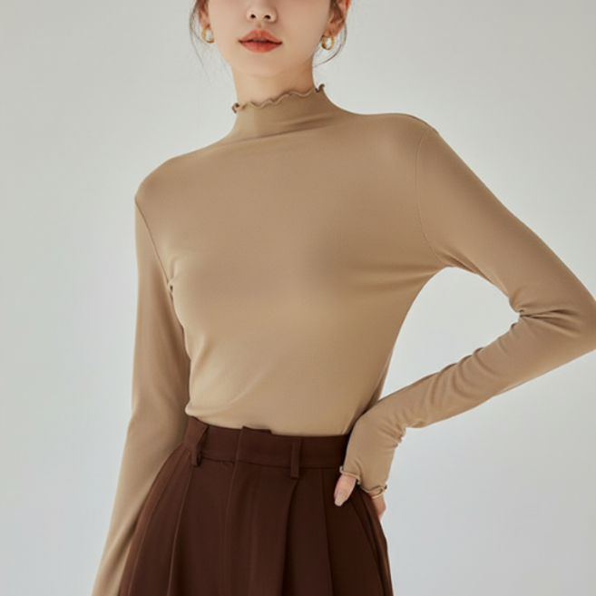 AURESIS 반목 레이어드 티셔츠 슬림 데일리 긴팔