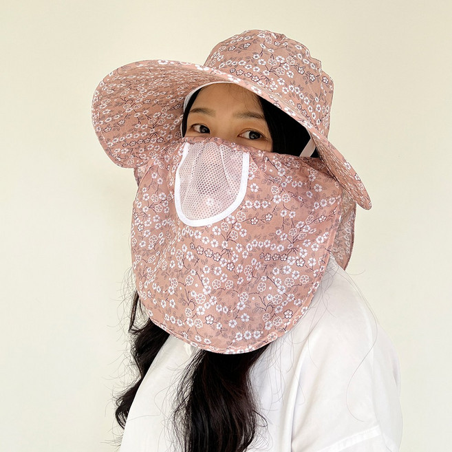 꽃무늬 마스크 농사모자 작업모자 밭일 차양 자외선차단썬캡 과수원 플랩캡 햇빛차단모자