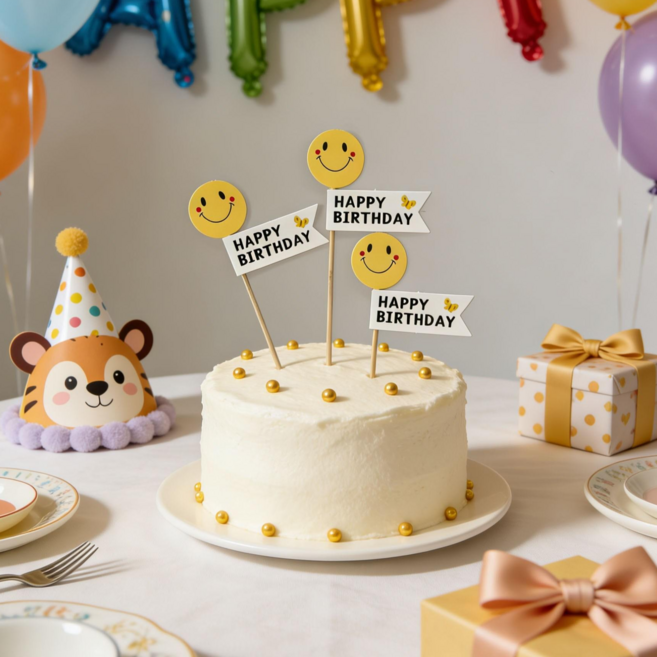 생일파티 케이크토퍼 파티용품 10개 세트, 1개, 멀티(배너)