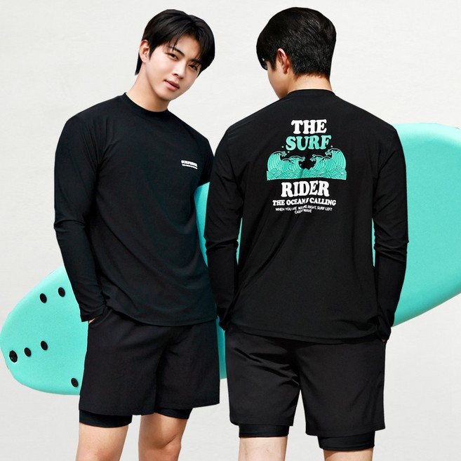 [자체제작] 서프라이더 남성 상하의 2장세트 긴팔수영복 래쉬가드 자외선차단 체형커버 오버핏 루즈핏 빅사이즈/SURFRIDER