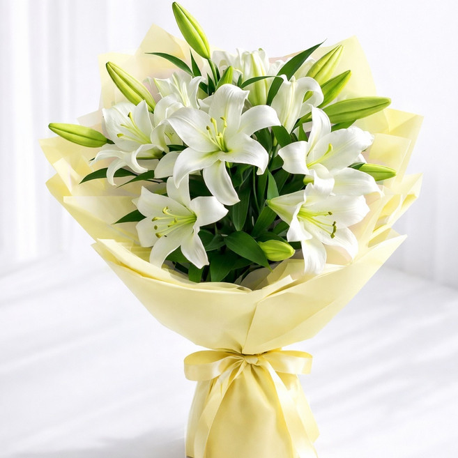 체리플로라 흰색 백합 생화 6대 꽃다발, 1개, 백합6대