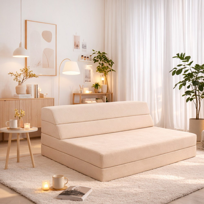 나가다 프리미엄 고탄성 4단 접이식 쇼파베드 폼매트리스, 4베이지