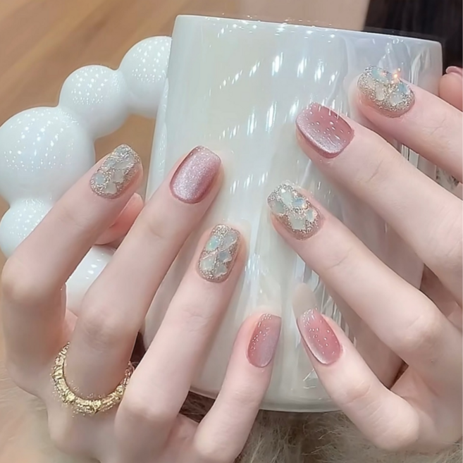 미리앤주 데일리 숏롱 디자인 셀프 네일아트 붙이는 네일팁 24P, 1개, 01-핑크 캣아이