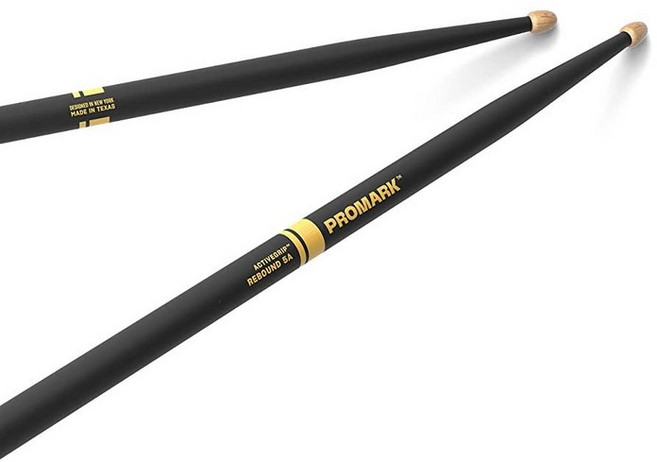 Promark ActiveGrip 드럼스틱 리바운드 5A 안전하고 편안한그립, Black, Rebound 5AB