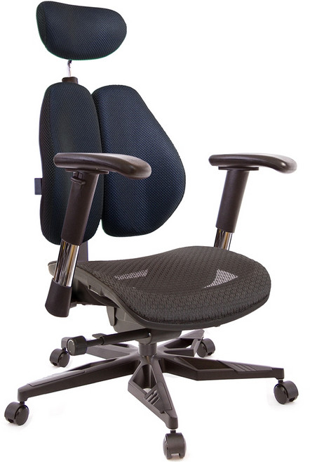 GXG 高雙背工學電腦椅 電競腳 2D滑面金屬扶手 型號3076, 耐髒黑藍