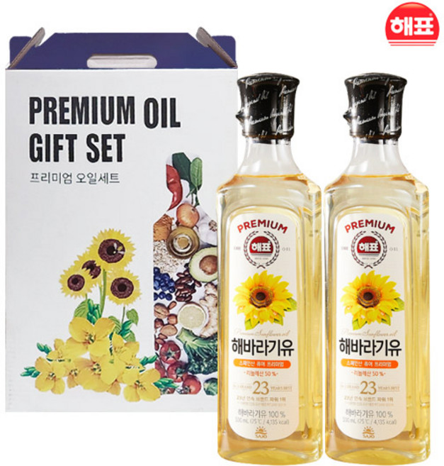 해표 해바라기씨유 2p 선물세트(손잡이박스) 소비기한 넉넉함 명절선물 답례품, 1세트, 500ml