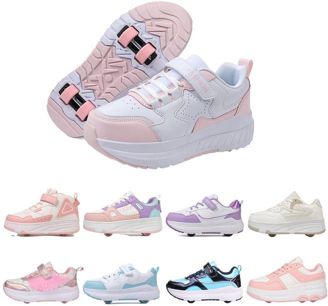 PHTEER 휠리스 운동화 바퀴달린 스케이트 롤러 롤러스케이트, 핑크색, 1개