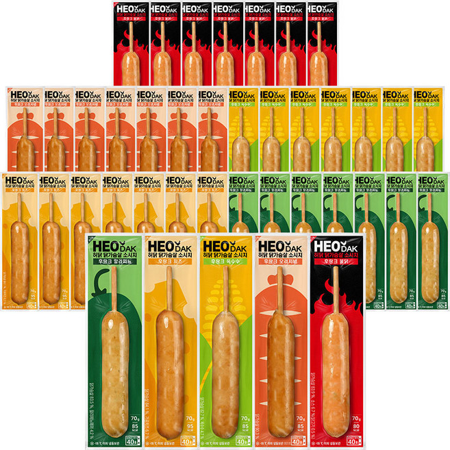 허닭 닭가슴살 소시지 후랑크 5종 혼합, 70g, 40개