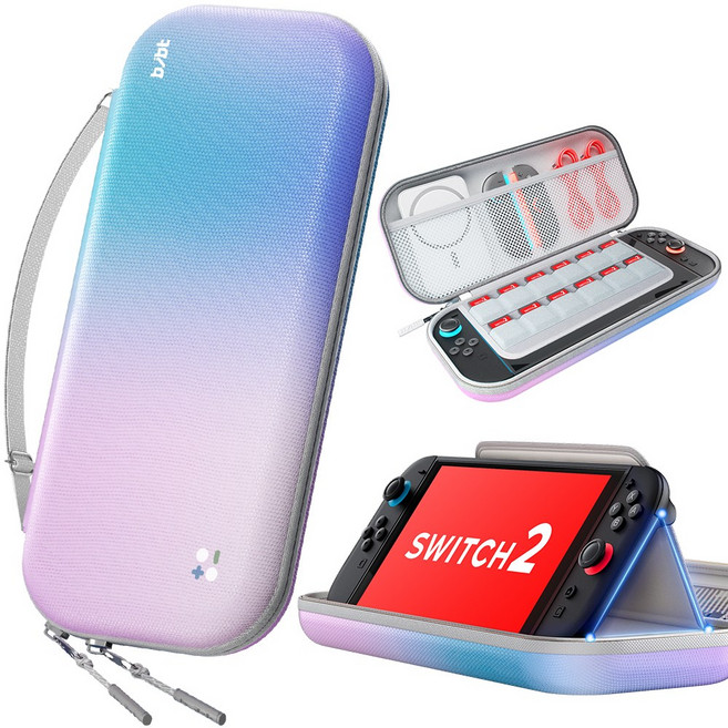 AITEWO 닌텐도 스위치 2 파우치 수납가방 휴대용 하드 케이스 충격 흡수, 핑크+블루 B형, 1개, Switch 2