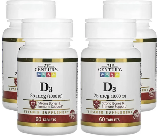 21세기센츄리 D3 25mcg(1 000IU) 60정, 4팩 - 쿠팡