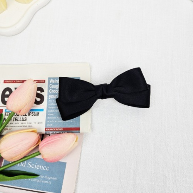 무이토린다 심플 블랙 로맨틱라인 기본 리본 반묶음 반머리핀 8cm 중핀