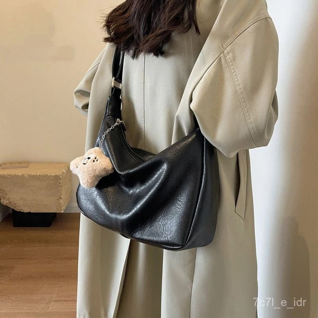 百搭托特包 通勤輕便大容量復古純色休閒單肩斜挎包, 爆款精緻【黑色】【手感超好】,單獨掛件