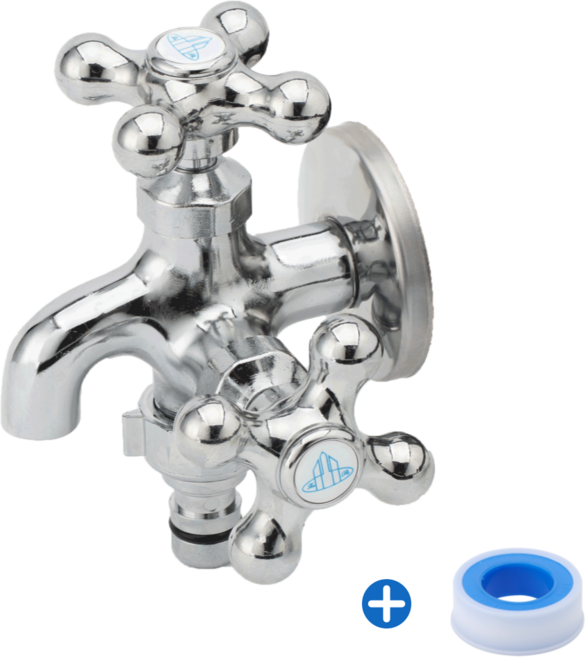 국산 두갈래수도꼭지 양갈래 베란다 수전 왕분리형 냉수, 1개