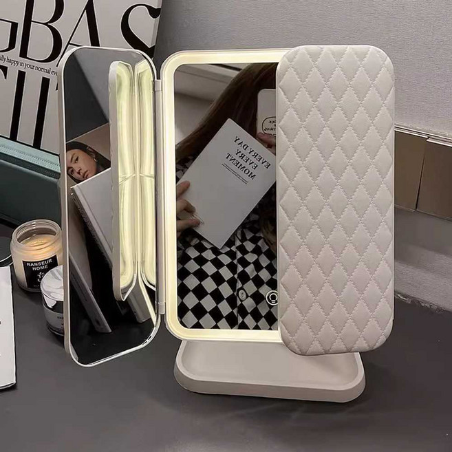 삼중 거울 삼면경 스탠드 각도조절 3단 욕실 스틸 카페, 희홍 8800K HD - 흰색