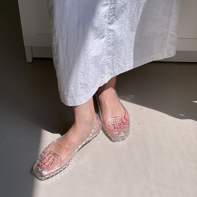 엠에스어패럴 격자 젤리플랫 젤리슈즈 아쿠아슈즈 장마철 말랑플랫