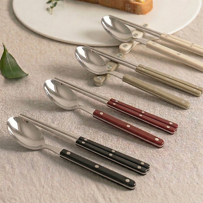 메종치비네 브런치데이 4인 수저세트(숟가락4P+젓가락4P), 크림화이트(2P)+버건디(2P)