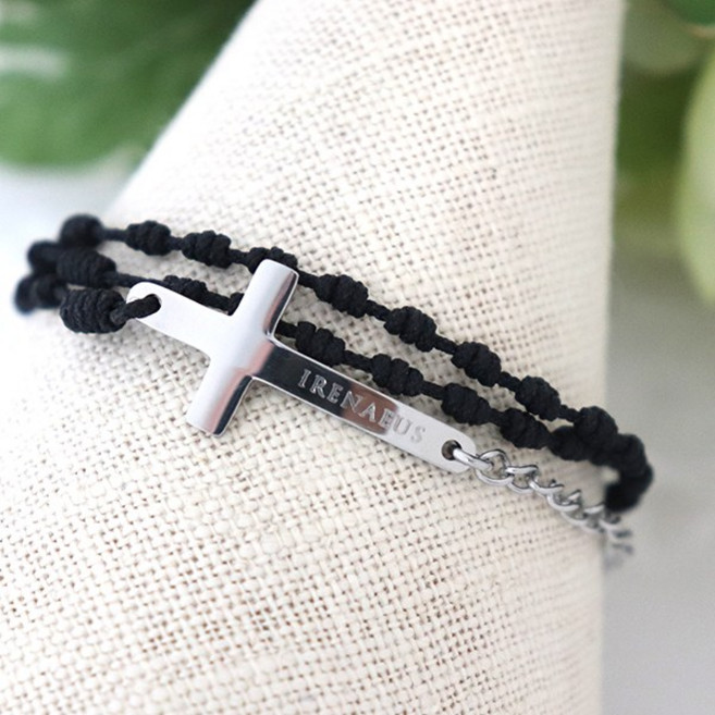 천주교 세례명각인 5단 매듭묵주팔찌 이레네오, 여성, 네이비, 1개