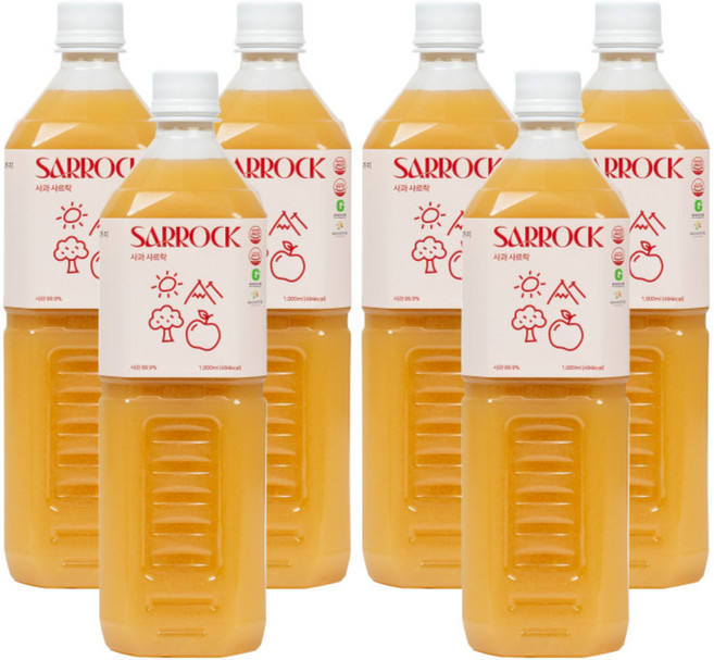 1L대용량 100프로 NFC 착즙주스 사과 샤르락 물한방울도 넣지 않은 사과즙 해썹, 6개, 1L