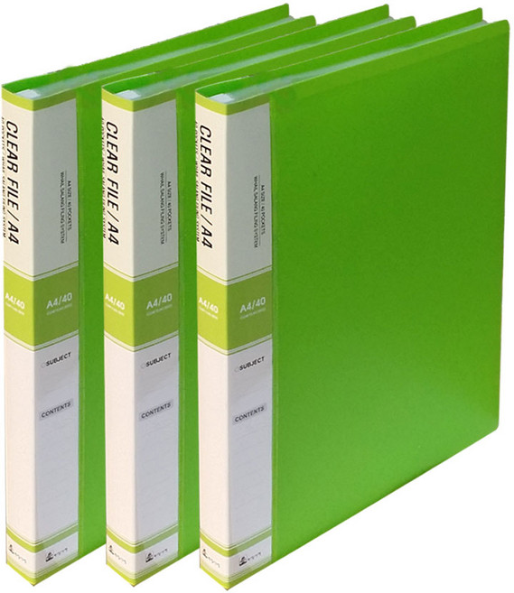 신화오피스 40매 클리어파일 (3권묶음), 1개, 녹색