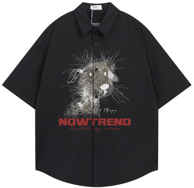 【趣味潦草鼠】短袖襯衫 男款襯衫 潮牌襯衫 休閒襯衫 夏季襯衫 寬鬆版型 翻領設計 卡通印花 透氣舒適 日常百搭