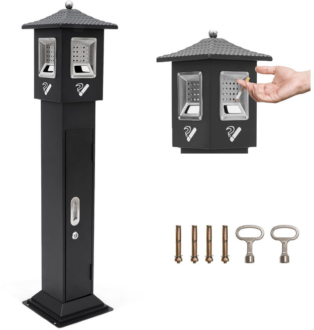 GAPINO 업소용 스탠드형 재떨이 야외 흡연실 대형 담배꽁초 수거함 120 CM, 1개, 블랙