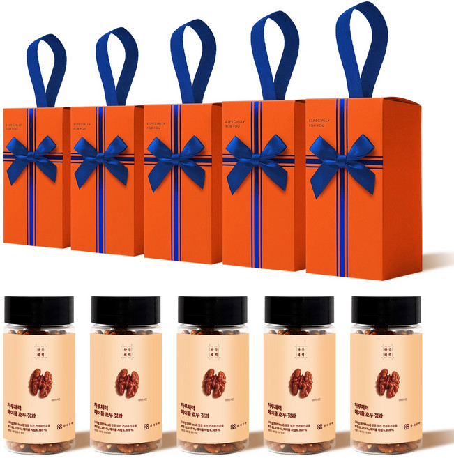 감사모아 호두정과 답례품 호두강정 결혼 조문 선물세트 140g 감사카드 포함 오렌지, 5개