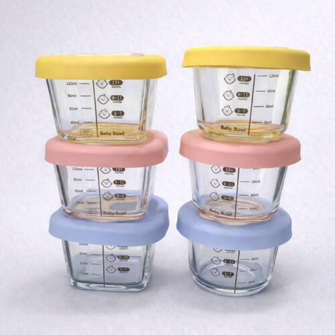 히히히야펫 강아지 고양이 눈금표시 유리용기, 1세트, 130ml, 원형 3종 (핑크, 블루, 옐로우)