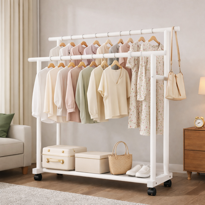 헤븐하임 와이드 2단 이동식 행거, 화이트