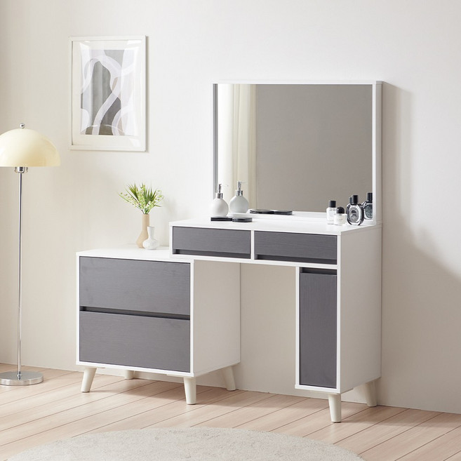 퍼니하우스 피아니 수납 확장형 화장대 원룸 콘솔 서랍장 거울 화장대 800, 화이트그레이
