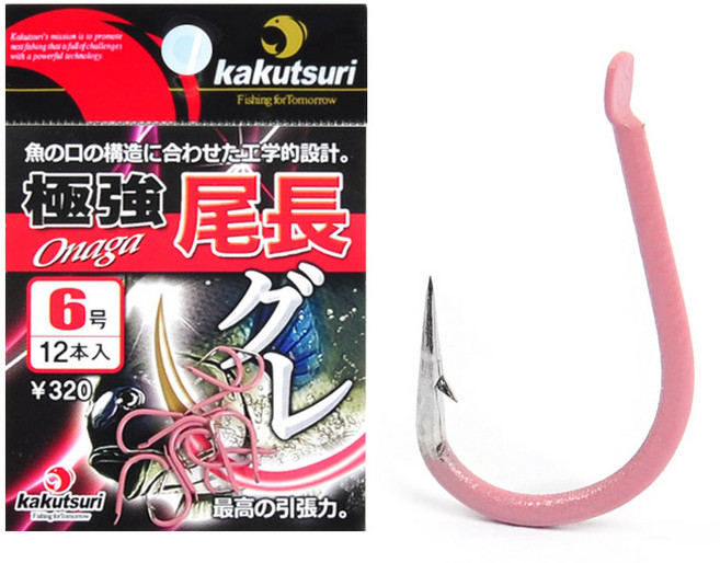 카쿠쯔리 오나가미장구레바늘 핑크 긴꼬리벵에돔 바늘 낚시바늘 구레바늘 코팅바늘 핑크코팅 크릴새우 홍개비바늘, 1개