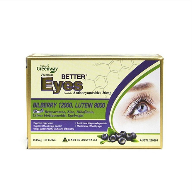 Nature's Greenway 네이쳐스그린웨이 프리미엄 베터 아이 빌베리 12000 루테인9000 30정, 1개