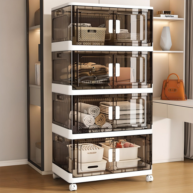 Life Rhythm 이동식 플라스틱 서랍장 리빙박스 다용도 수납장 3단 4단, 투명