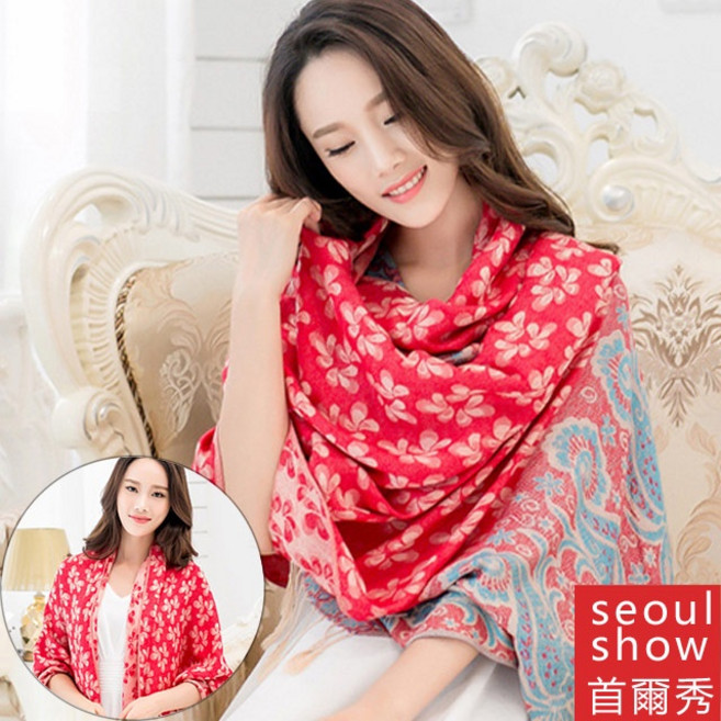 Seoul Show首爾秀 樓蘭葉語民族風純棉編織圍巾披肩 圍巾披肩兩用