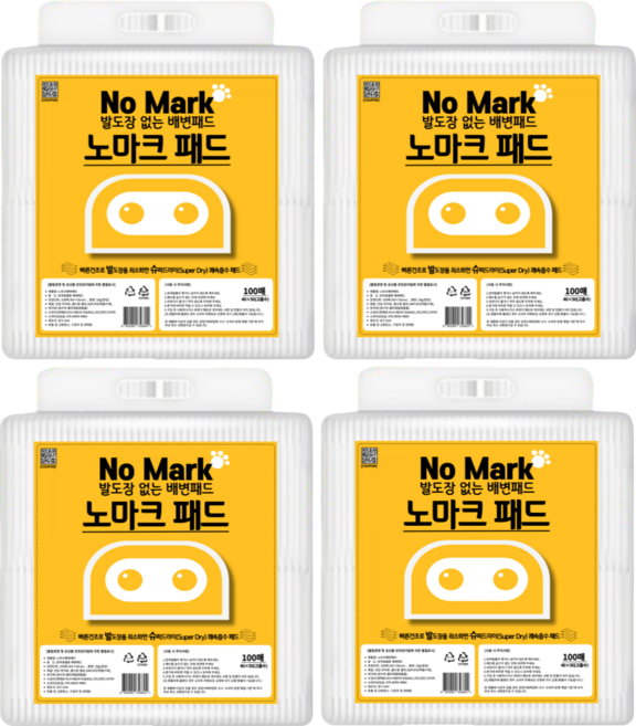 노마크패드 발도장없는 강아지 배변패드 배변유도제, 4개, 100개입