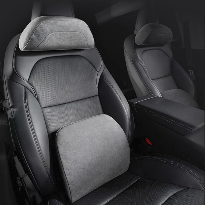 [Vihimai] 테슬라 스웨이드 고급 목베개와 메모리폼 허리 쿠션으로 모델 Y 주니퍼 모델 3 하이랜드 호환, 1개, 헤드레스트+허리 쿠션