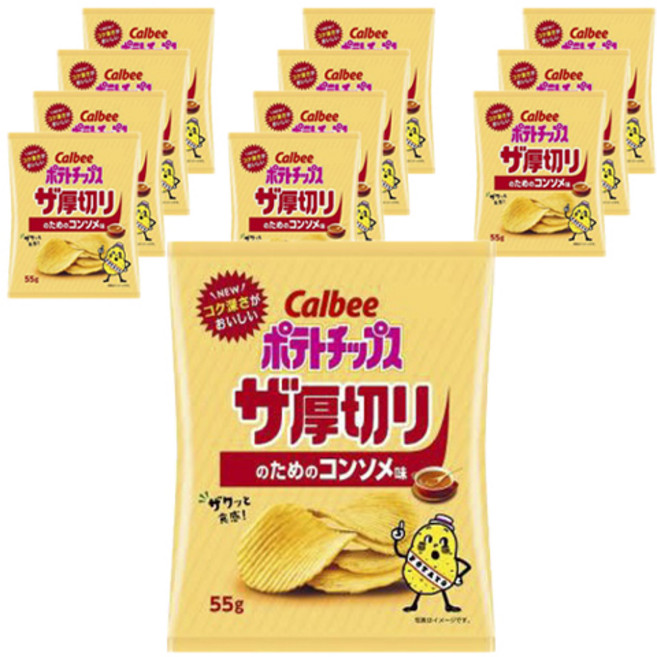 가루비 포테이토칩 더 두껍게 썬 콘소메 맛 감자스낵, 12개, 55g