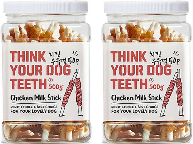 띵크유어도그티 강아지 딩고껌 대용량, 치킨 스틱, 500g, 2개