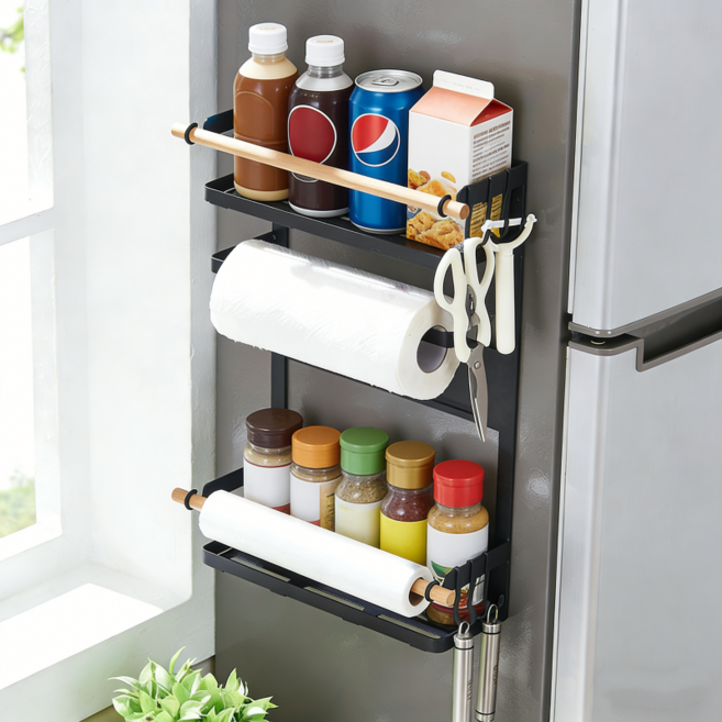 란몰 초강력 자석 철제 수납 선반 공간활용 키친타올걸이, 1개, 블랙