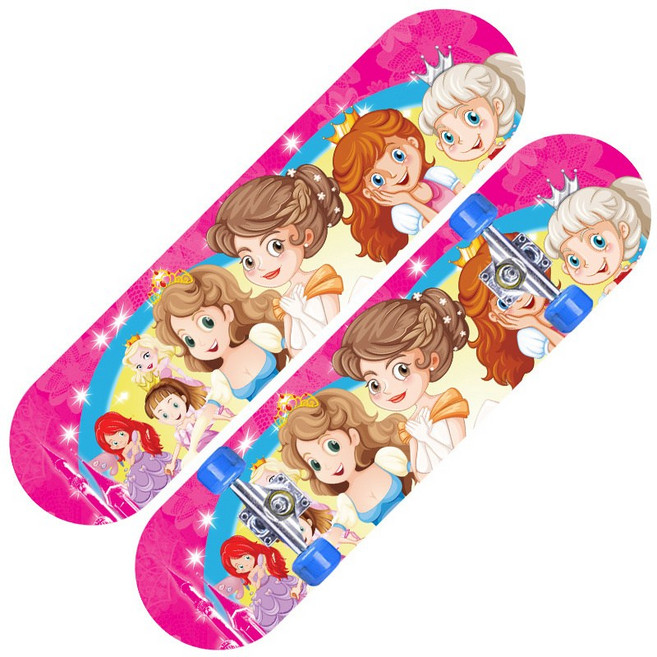 兒童楓木青少年四輪滑板男女雙面卡通雙翹板2808平板skateboard, 1個, 公主