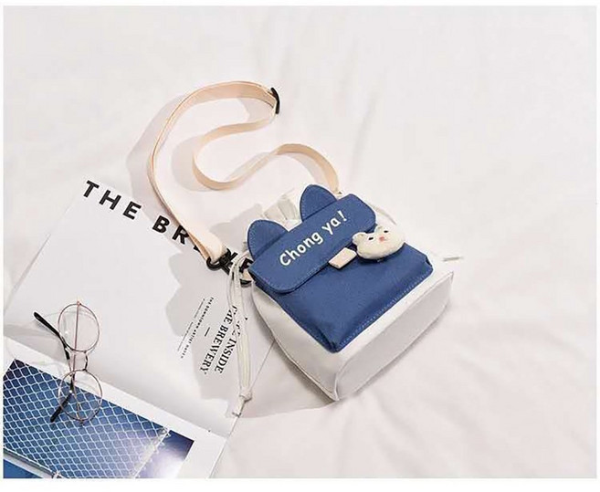 韓版單肩包 潮流新款女包 帆布包, 優雅藍