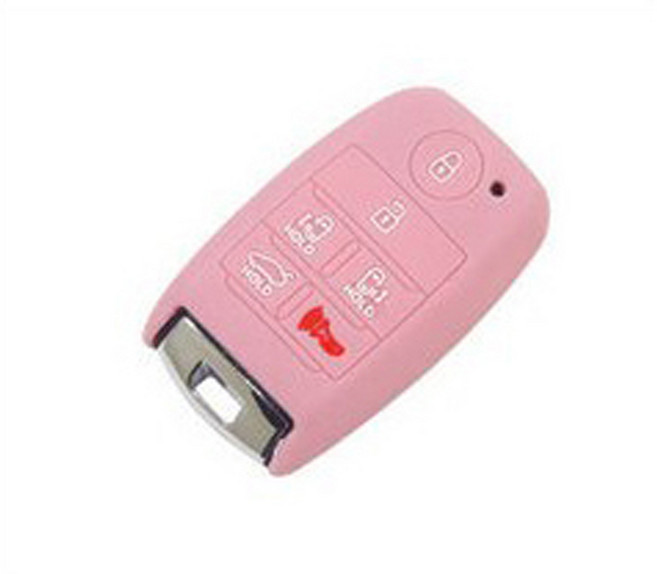 기아 호환 실리콘 키케이스, 스마트6버튼, 핑크, .