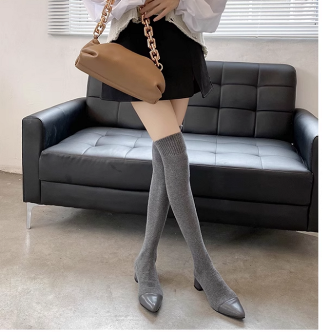 쌍천 여성 슬림니트 스판 롱 부츠 A25092612