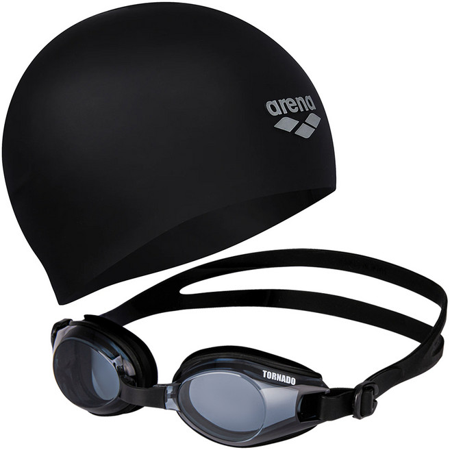 아레나 실리콘수모 + 토네이도 노미러수경 2종 세트, 실리콘수모 BLK + 노미러수경 BLK