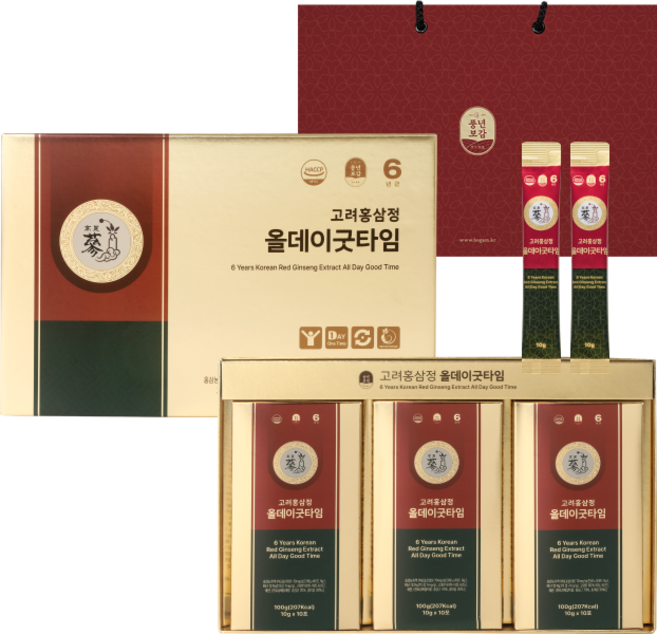 풍년보감 6년근 고려홍삼정 진액 올데이굿타임 홍삼스틱 선물세트 + 쇼핑백, 300g, 1개