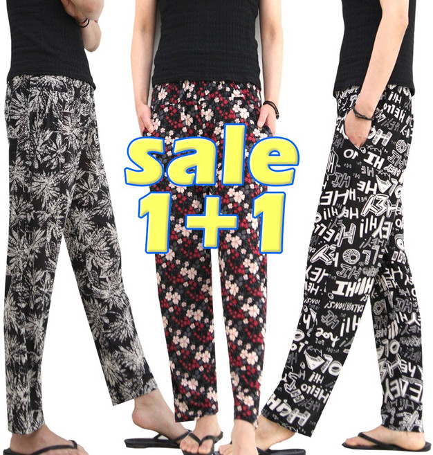 (1+1) 아이스 쿨바지 빅사이즈 여자 쿨팬츠 잠옷 바지 여름 일바지 몸빼 홈웨어